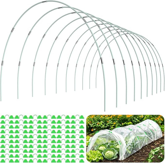 60pcs Greenhouse Hoops for Raised Beds, Fiberglass Garden Hoops Grow Tunnel | 8FT Flexible Fiberglass, Rust-Free Design, 40 Clips, Hoops for Garden Netting Row Cover and Shade Cloth, DIY Plant Support