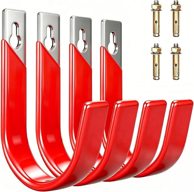Garage Wall Hooks for Hanging Heavy Duty, 4 Pack Garage Organizer Storage Hooks Wall Mount for Garden Hoses, Brooms, Ladders, Garage Storage