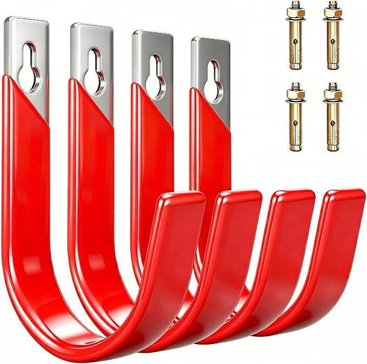 Garage Wall Hooks for Hanging Heavy Duty, 4 Pack Garage Organizer Storage Hooks Wall Mount for Garden Hoses, Brooms, Ladders, Garage Storage
