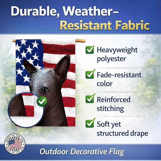 Caroline's Treasures CK6614CHF Mexican Hairless Dog American Flag House Flag Large Porch Sleeve Pole Decorative Outside Yard Banner Artwork Wall Hanging, Polyester, House Size, Multicolor