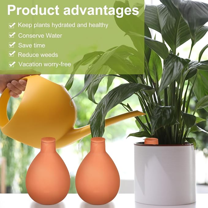 Blushtier 4 Pcs Watering Pots Large Terracotta Watering Pots with Lid 34 oz Terra Cotta Self Watering Pots Water Dripper Automatic Plant Irrigation Devices System for Indoor Outdoor Plants