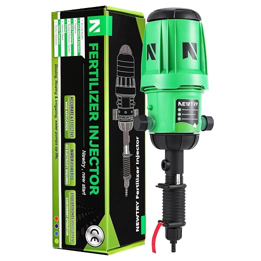 NEWTRY Fertilizer Injector for Drip Irrigation, 0.4%-4% Adjustable Dosing Pump, 3/4'' NPT Water Powered Liquid Doser for Garden, Greenhouse, Irrigation & Hydroponic System, Farm, Grow Tent Green