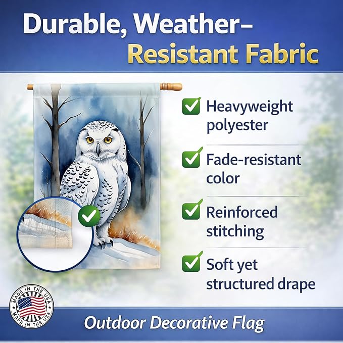 Caroline's Treasures Snowy Owl House Flag Large Porch Sleeve Pole Decorative Outside Yard Banner Artwork Wall Hanging, Polyester, House Size, Multicolor