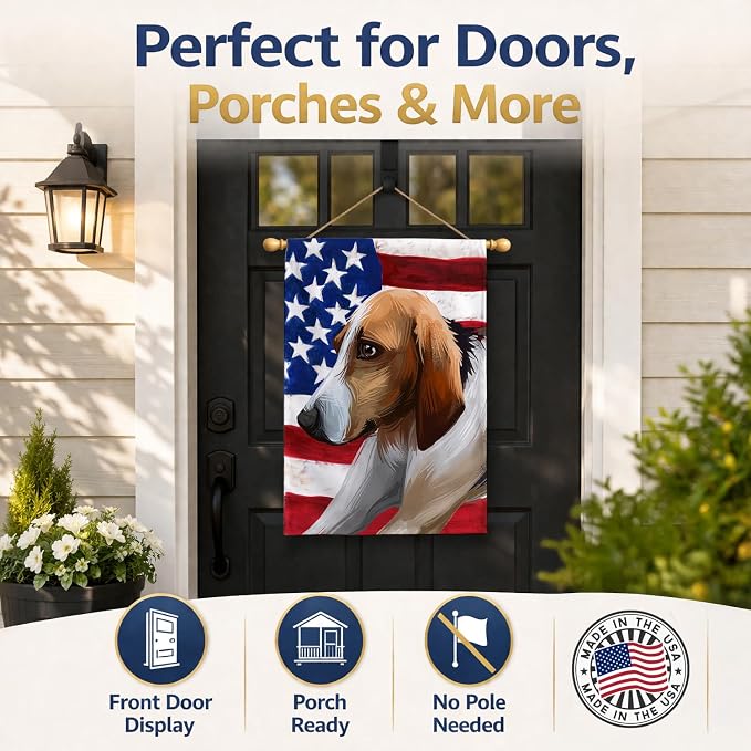 Caroline's Treasures CK6650CHF Poitevin Dog American Flag House Flag Large Porch Sleeve Pole Decorative Outside Yard Banner Artwork Wall Hanging, Polyester, House Size, Multicolor