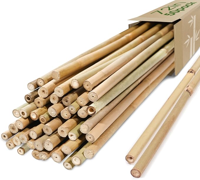 Cambaverd Bamboo Stakes 6 Feet, 50 Pack Garden Stakes, Natural Plant Stake for Tomatoes and Climbing Plant Support, Sturdy Bamboo Poles