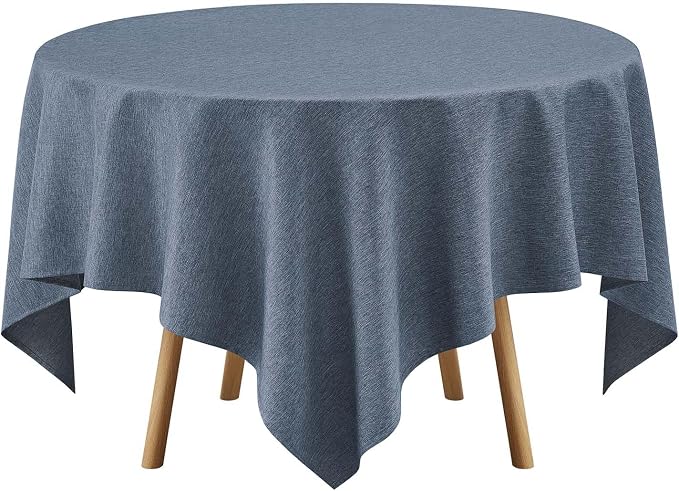 Decorelia Faux Linen Square Tablecloth for Dining Room,Waterproof Texture Decorative Farmhouse Rustic Table Cloth for Indoor Outdoor Party Holiday Banquet Picnics Patio 70x70 Inch (Square),Denim Blue
