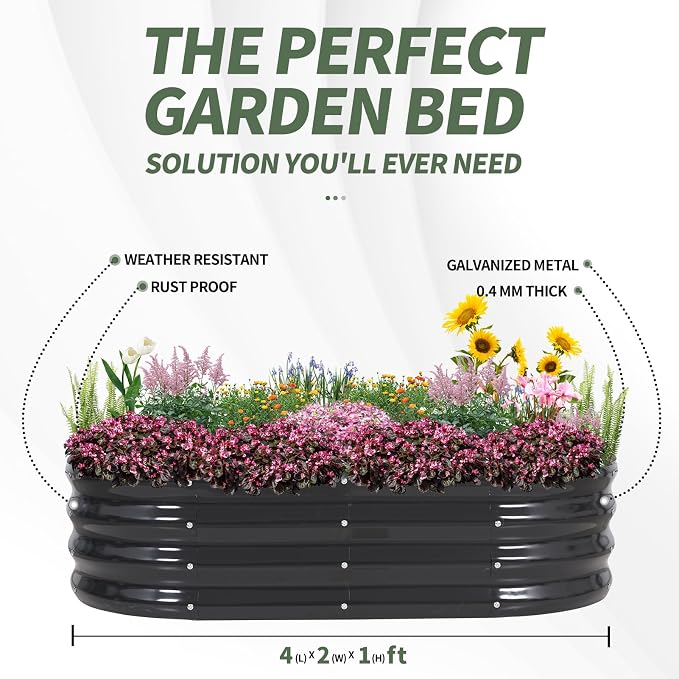 Galvanized Raised Garden Bed- Planter Garden Boxes Outdoor, Raised Beds for Gardening, 4x2x1ft Metal Garden Bed Kit for Vegetables Flower, Planter Raised Bed with Protective Tape & Tools.Gray-4pack