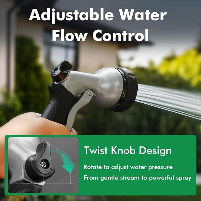 RESTMO Garden Hose Nozzle, Heavy Duty Metal Water Nozzle with 7 Adjustable Spray Patterns, High Pressure Hand Sprayer with Flow Control, for Watering Plants & Lawns, Washing Cars & Pets, Black