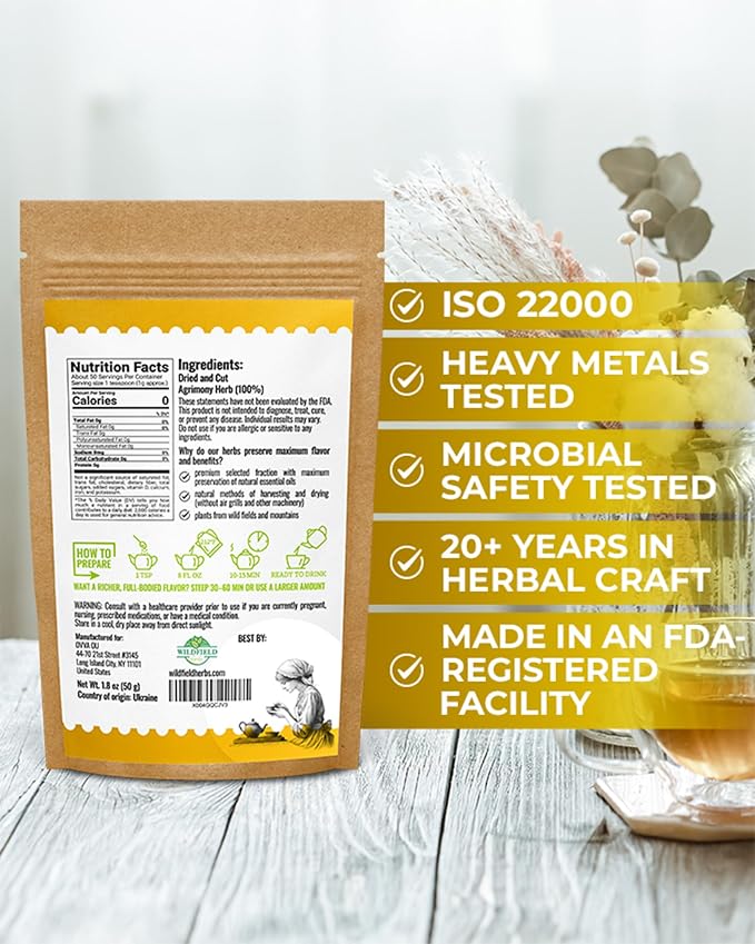 1.8 oz. Agrimony Herb Dried Cut Agrimony Flower Tea (Agrimonia Eupatoria L.) - Agrimonia Herbal Tea 50g (1.8 Oz)