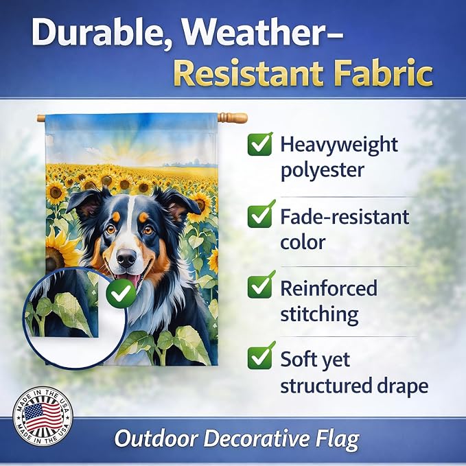 Caroline's Treasures DAC6032CHF Border Collie in Sunflowers House Flag Large Porch Sleeve Pole Decorative Outside Yard Banner Artwork Wall Hanging, Polyester, House Size, Multicolor