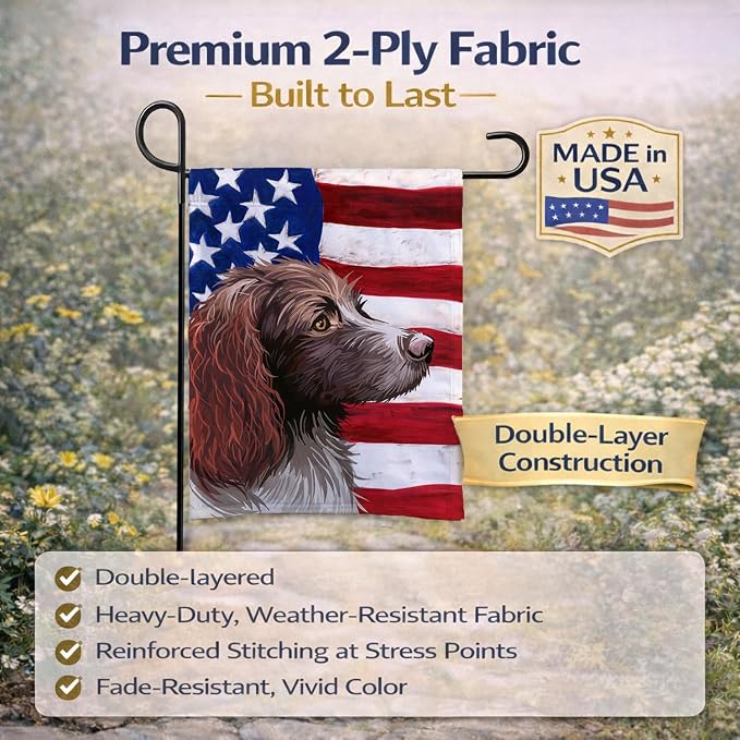 Caroline's Treasures CK6656GF Pont-Audemer Spaniel Dog American Flag Garden Flag Mailbox Flag Decorative Yard Flag Banner Outside Patio Artwork Yard Flower Beds, Garden Size, Multicolor