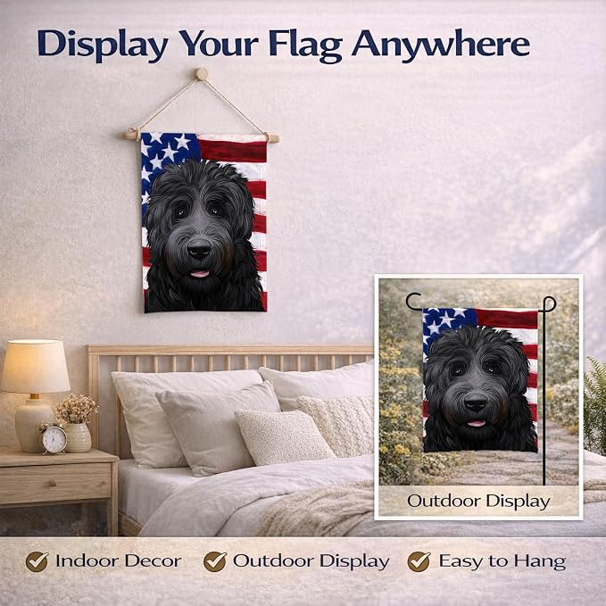 Caroline's Treasures CK6438GF Black Russian Terrier American Flag Garden Flag Mailbox Flag Decorative Yard Flag Banner Outside Patio Artwork Yard Flower Beds, Garden Size, Multicolor