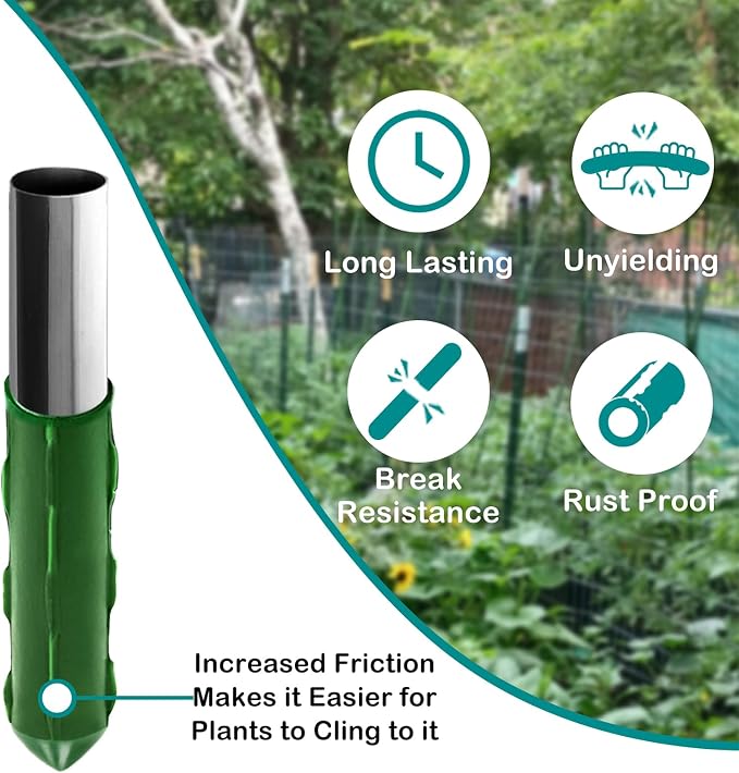 25 Pack Garden Stakes 4FT (48 Inch), Heavy Duty Steel Tomato Stakes with Plastic Coating, Plant Support Stakes for Outdoor Climbing Plants, Vegetables, Beans, Potted Plants & Garden Use