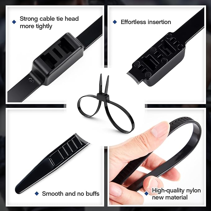 Boao 20 Pcs 13.5 x 0.5 Inch Zip Ties Cable Disposable Heavy Duty Tie Double Flex Plastic Nylon Tie Restraints (Black)