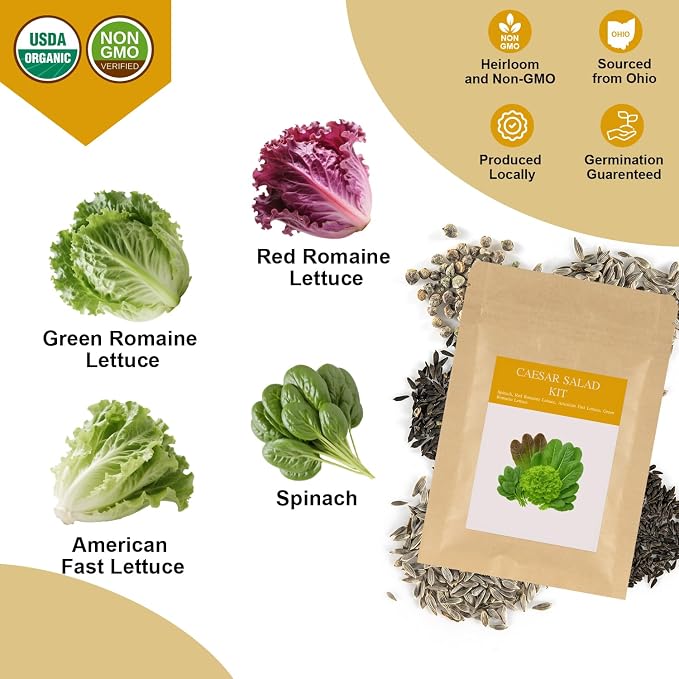 Caesar Salad Seed Pod Kit for AeroGarden, idoo, Ahopegarden, MUFGA with Green Romaine Lettuce, Red Romaine Lettuce, Spinach, and American Fast Lettuce - Compatible with All Garden(7-Pod)