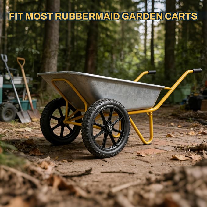 20" Flat Free Tire and Wheel, with 3/4" & 5/8" Bearing, 2.45" Centered Hub, Replacement Wheels for Rubbermaid Wheelbarrow,Lawn Carts, Big Wheel Utility Carts and Garden Yard Cart, 2 Pack