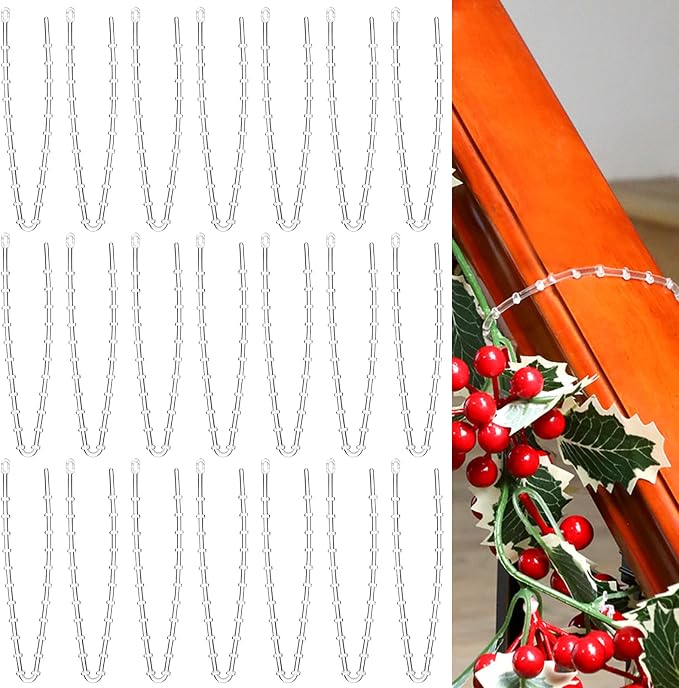 Cinnvoice 20pcs Christmas Garland Ties Clear Plastic Banister Garland Ties Decorative Reusable Soft Anti Scratch Garlands Hanger for Mantel Fences Home Xmas Holiday Craft Wrapping (12inch)