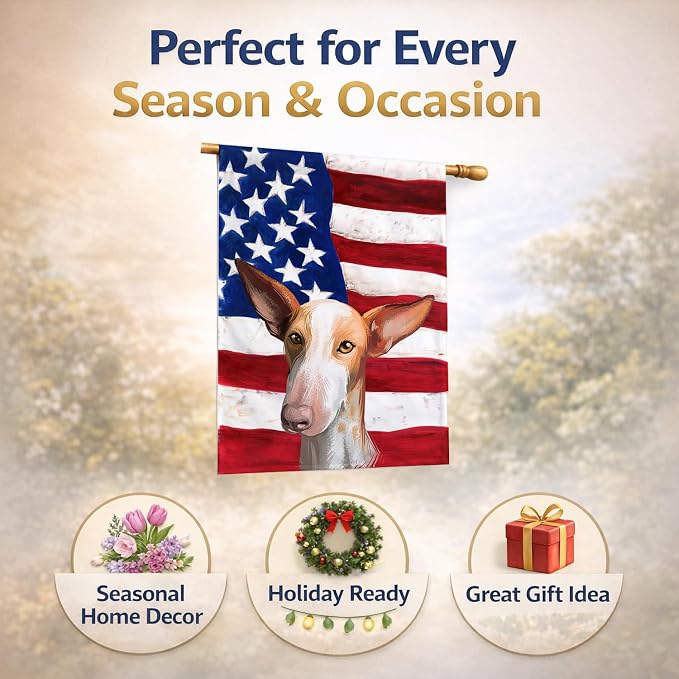 Caroline's Treasures CK6648CHF Podenco Canario Dog American Flag House Flag Large Porch Sleeve Pole Decorative Outside Yard Banner Artwork Wall Hanging, Polyester, House Size, Multicolor