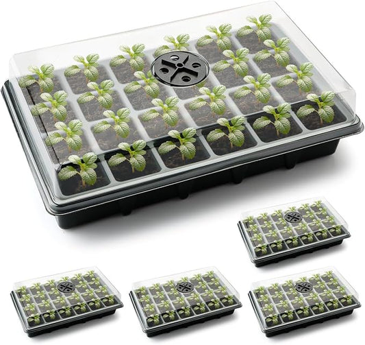 24XL Cell Seed Starter Tray with Dome, 5-Pack 2" Plug Seedling Trays (Total 120 Cells), Plant Germination Tray with Humidity Vented Lid and Base, Mini Propagator Plant Greenhouse for Seed Growing