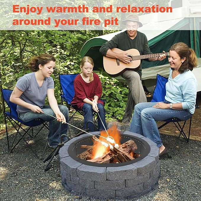 Koutemie Outdoor Smokeless Fire Pit Ring Liner 35-Inch Outer/31-Inch Inner Diameter, Heavy Duty Solid Metal Steel Round Firepit Rim Insert for Outside DIY Campfire Ring Above or In-Ground, Black