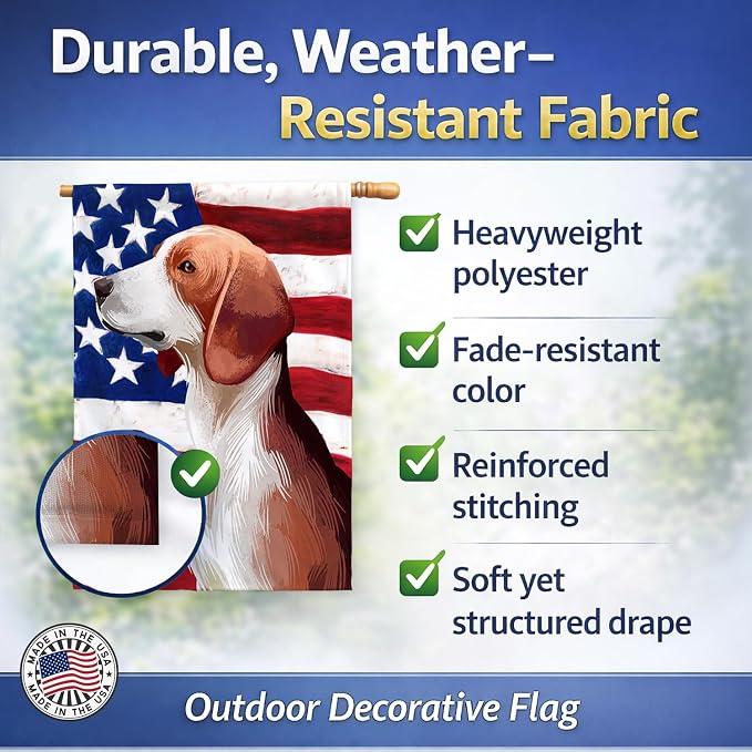 Caroline's Treasures CK6503CHF Deutsche Bracke Dog American Flag House Flag Large Porch Sleeve Pole Decorative Outside Yard Banner Artwork Wall Hanging, Polyester, House Size, Multicolor