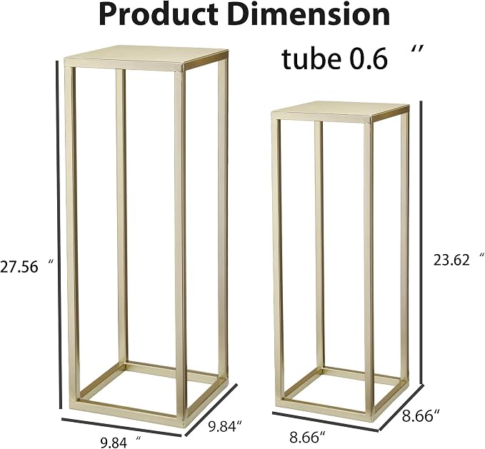 Pack of 2 Pre-Assembled Gold Plant Stand Indoor, Upgraded 0.6" Stable Steel Frame Metal Pedestal, Flower Stands Drink Table for Wedding Centerpieces, Living Room, Party, Patio Garden (Gold)