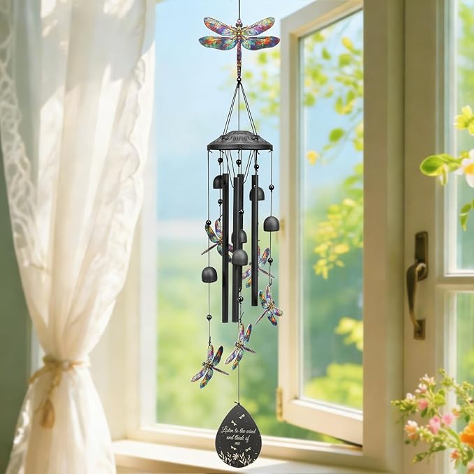 Dragonfly Wind Chimes Outdoor Durable Metal Windchimes Garden Patio Decor | Dragonfly Gifts for Women/Men, Garden/Yard Decor, Memorial/Birthday Gifts for Grandma/Mom, Chimes for Outside