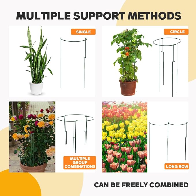 Menkxi 16 Pack Plant Support Stakes 30" H x 11.5" W Half Round Peony Cages and Supports with 66 ft Twist Tie Metal Plant Stakes for Indoor Outdoor Flower Peony Tomato Hydrangea