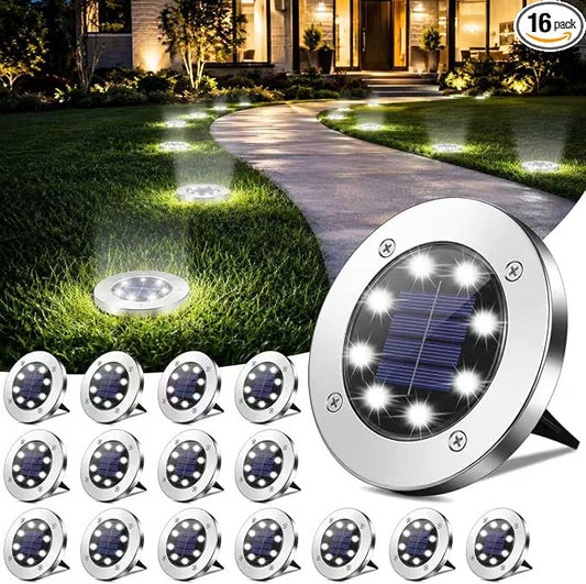 OULONGER Solar Ground Lights 16 Packs, Garden Solar Outdoor Waterproof Pathway Bright In-Ground Landscape Lights for Patio, Lawn, Yard, Driveway, Step and Walkway White Light