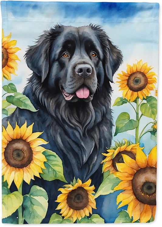 Caroline's Treasures DAC6123CHF Newfoundland in Sunflowers House Flag Large Porch Sleeve Pole Decorative Outside Yard Banner Artwork Wall Hanging, Polyester, House Size, Multicolor