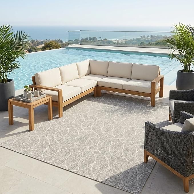 Unique Loom Outdoor Trellis Collection Area Rug - Gitter (7' 10" x 11' Rectangle, Light Gray/ Ivory)