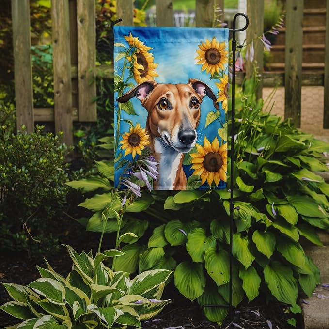 Caroline's Treasures DAC6095GF Greyhound in Sunflowers Garden Flag Mailbox Flag Decorative Yard Flag Banner Outside Patio Artwork Yard Flower Beds, Garden Size, Multicolor