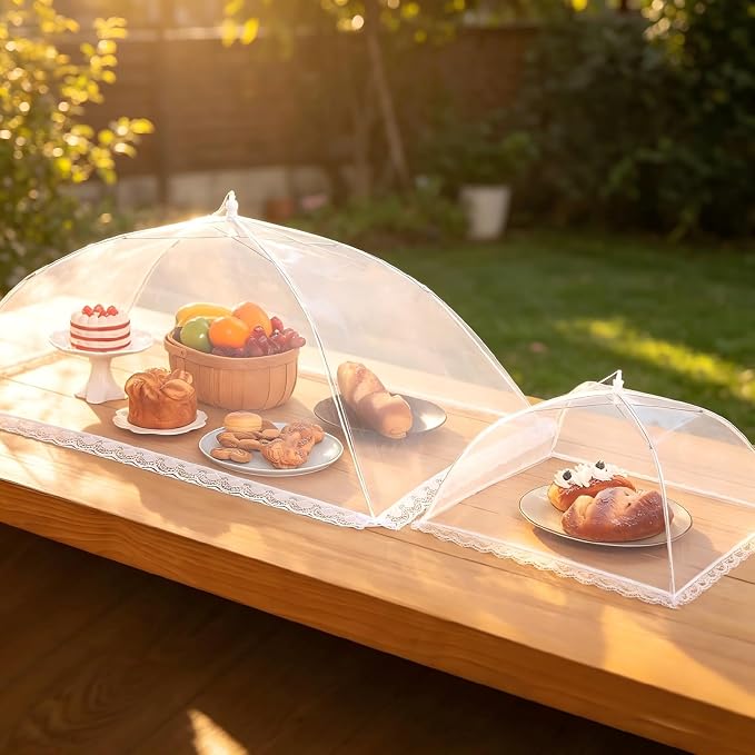 Food Covers for Outside - 3 Extra Large (40 x 25 in) & 9 Large (17 x 17 in) Food Tents/Food Covers for Outdoors Mesh Screen, Picnic Pool Party Supplies, Pop-Up and Collapsible