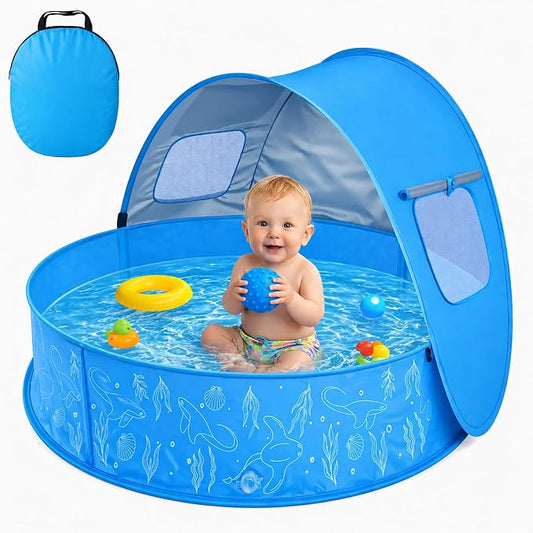 Kids Pool with Canopy, Foldable Pop Up Kiddie Pool with Shade, 35.4 Inch | Includes Carrying Bag, Portable for Backyard and Beach Water Play, Suitable for Kids