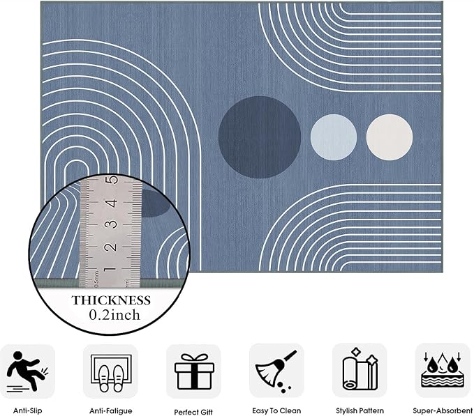 Boho Rug 4x6 Modern Geometric Minimalist Abstract Area Rug for Living Room Dusty Blue Mid Century Modern Contemporary Machine Washable Non-Slip Printed Low-Pile Carpet Dining Room Bedroom Office