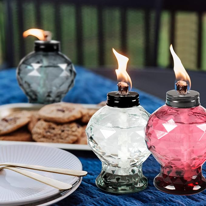 4 Pack Glass Table Torch,Citronella Glass Table top Torches with Wick and Cap for Outdoor ,Refillable Torches Landscape Lanterns Torches for Yard Patio Christmas Garden,Party Decor