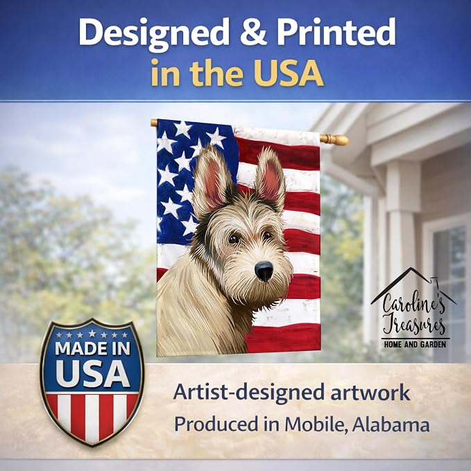 Caroline's Treasures CK6432CHF Berger Picard Dog American Flag House Flag Large Porch Sleeve Pole Decorative Outside Yard Banner Artwork Wall Hanging, Polyester, House Size, Multicolor
