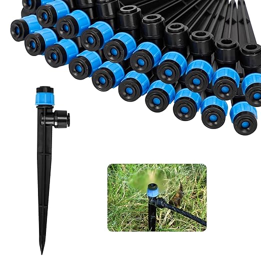MIXC Drip Irrigation Emitters, Adjustable 360 Degree Water Flow Quick Connect for 1/4" Tubing, Drippers Sprayer for House Garden Watering Systems 100 Pack