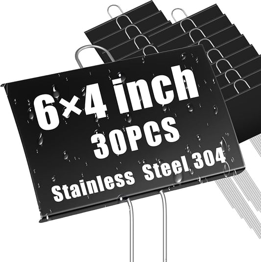 Landhoow 30 Pcs Large Garden Plant Markers Metal Plant Labels Sign 4'' x 6'' with 11'' Stake Weatherproof Waterproof Garden Sign for Outdoor Seedlings Herbs Vegetable Greenhouse, Black