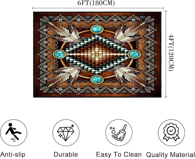Southwestern Area Rug 4x6 Washable Bedroom Rug Vintage Rugs,Aztec Tribal Native American Throw Rugs Brown Non Slip Western Area Carpet Soft Floor Carpets Mat for Living Room,Dining Room,Laundry
