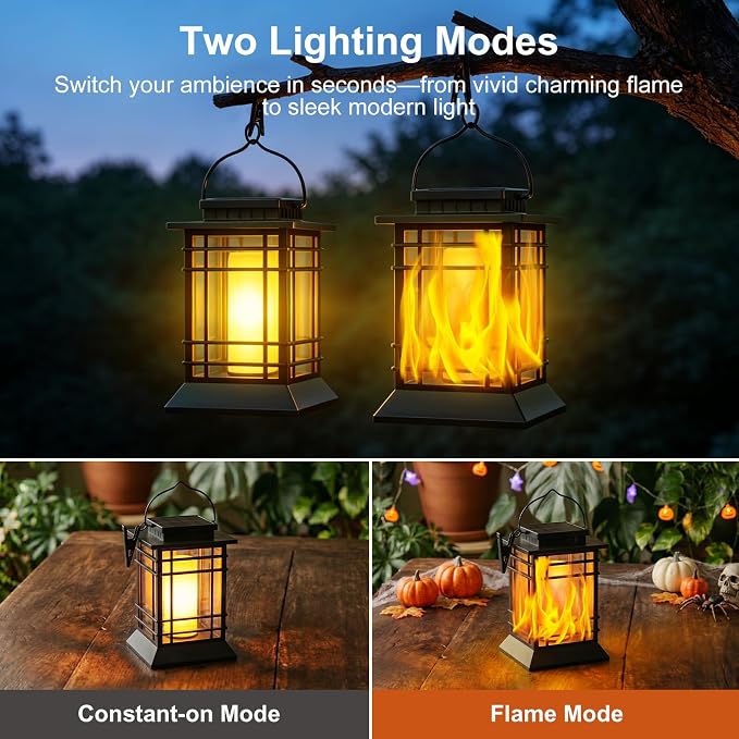 Brightever 4-Pack Solar Lanterns Outdoor Waterproof, 2026 Upgraded Flickering Flame Solar Lantern Outdoor Lights, Solar Powered Hanging Lantern Lights for Outside Patio Garden Yard Table Decor