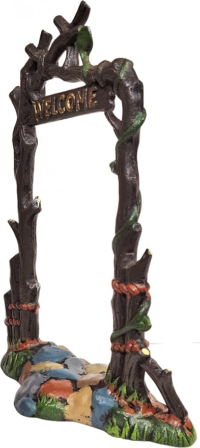 Lulu Decor, 100% Cast Iron Fairy Garden Decor Set Fairy Garden Accessories Including Branch Style Welcome and Fairy Door with Window