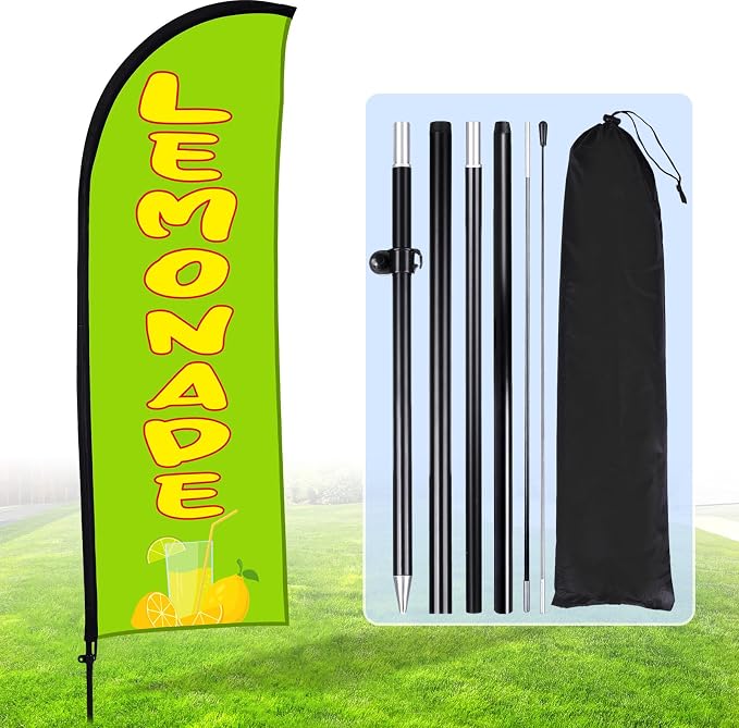 Buryeah Lemonade Feather Flag for Business Advertising 7 x 5.4ft Feather Flag Sign with Flagpole Ground Stake Portable Bag Lemonade Themed Banner with Rope for Outside Garden Business Party(Green)