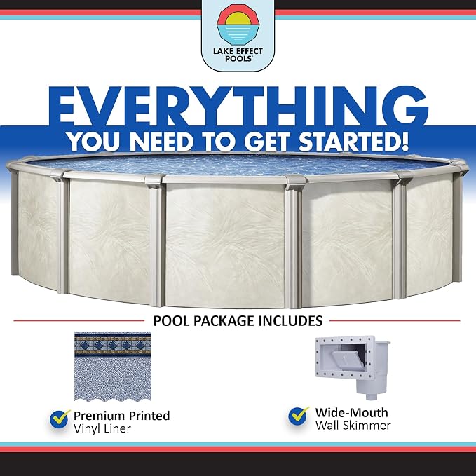 Lake Effect Pools 'Fallston' 27 ft Round Above Ground Swimming Pool | 52 Inch Steel Side Walls | Kit Includes: 25 Gauge Overlap Liner & Widemouth Skimmer