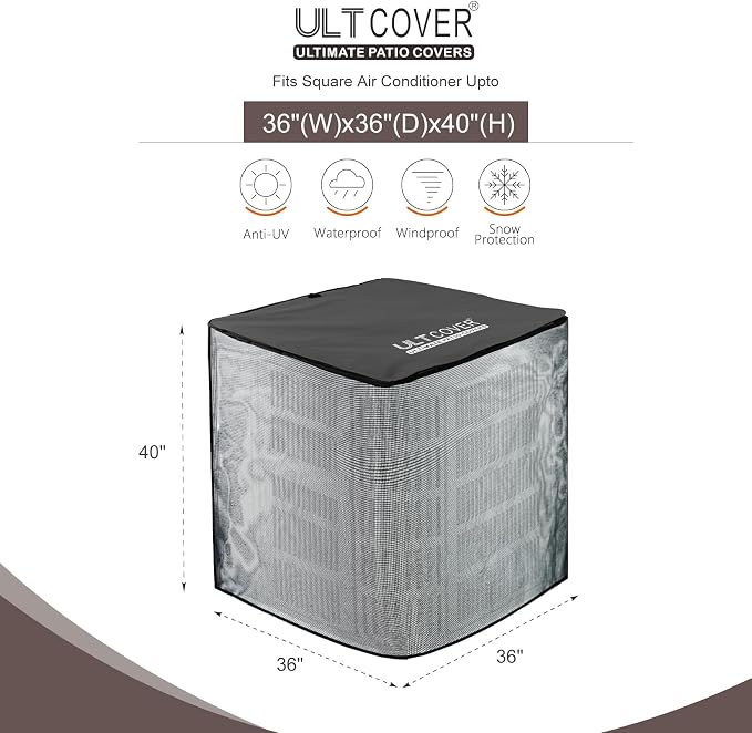 ULTCOVER 2 in 1 Full Mesh with Waterproof Fabric Top Air Conditioner Defender Cover 36W x 36D x 40H inch for Square Outside AC Units All Seasons Use, Black