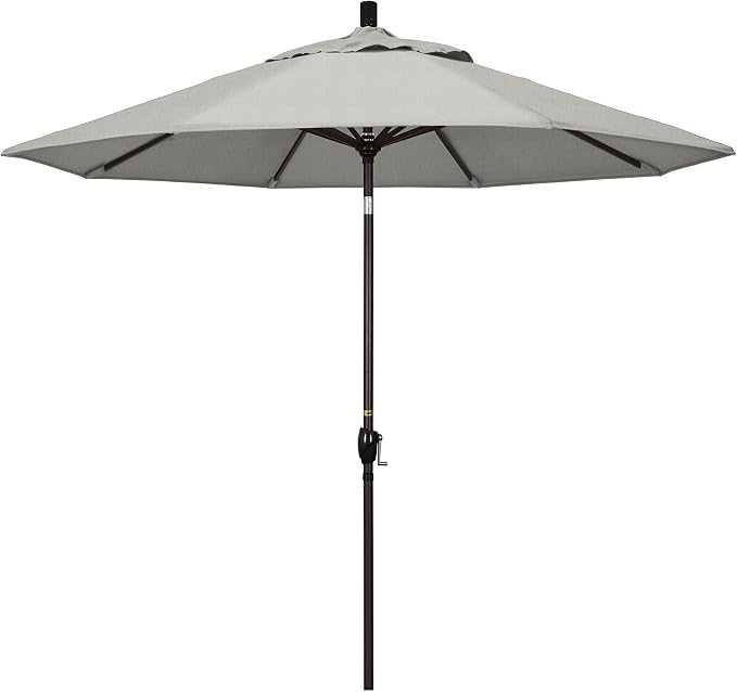 California Umbrella 9' Round Aluminum Market Umbrella, Crank Lift, Push Button Tilt, Bronze Pole