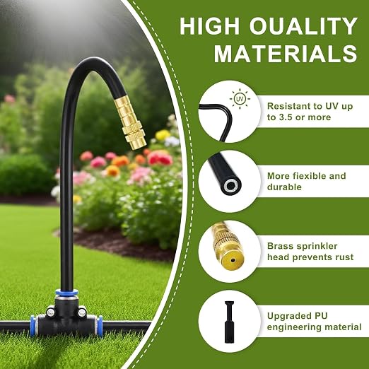 Drip Irrigation System - 100FT with Tool-Free Quick Connectors, 40 Copper Atomizing Nozzles & 360° Bendable Spray for Garden, Greenhouse, Lawn, Plants