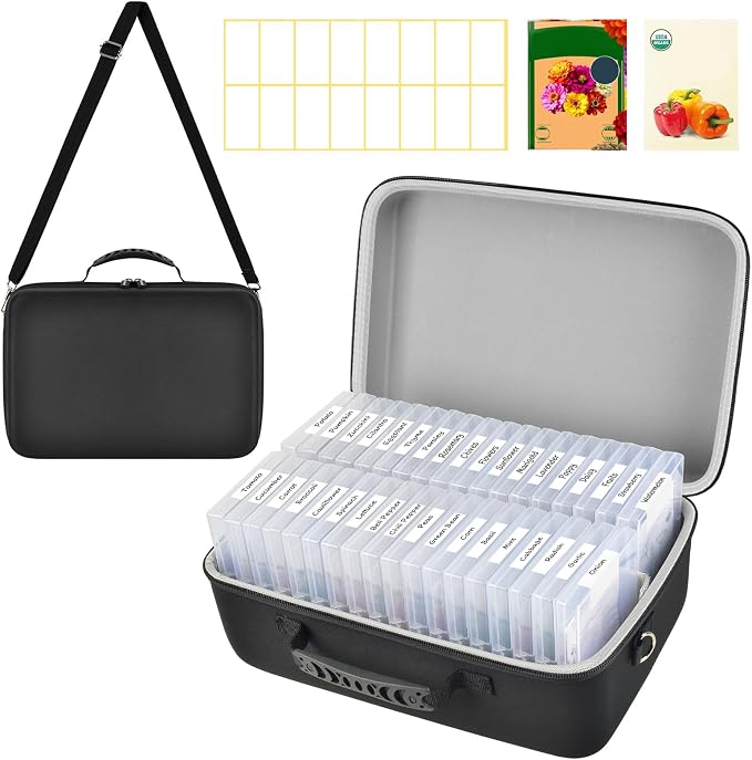 Seed Storage Organizer Case 36-Slot Hard Shell Seed Packet Holder Label Kit | Seed Packet Organization Keeps Vegetable, Flower And Herb Seed Sorted For Faster Planting, Planning And Seasonal Garden Setup