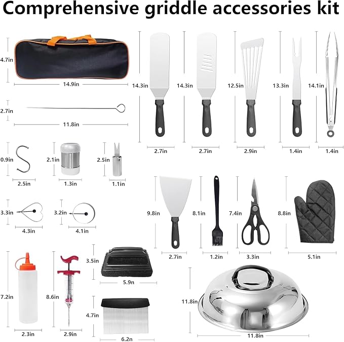 Griddle Accessories Kit for Blackstone and Camp Chef, 45 PCS Upgraded Flat Top Grill Accessories, Household Griddle Spatula Set with Enlarged Spatulas, Basting Cover, Scraper, for Outdoor