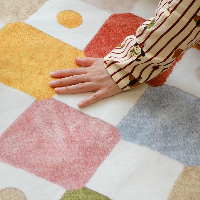 jinchan 2x6 Runner Rug Colorful Checkered Washable Kids Rug Playful Hallway | Soft, Non-Slip, Cute, Fun, Unique, Kid-Friendly, Modern Diamond, Cream Background, Nursery, Bedroom, Kitchen, Laundry Room